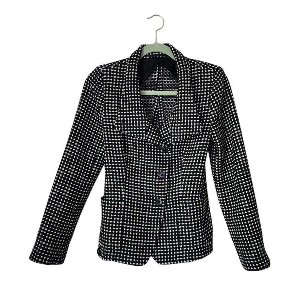 MAXMARA Polka Dot Blazer Jacket Black White Wool Cashmere Academia 8